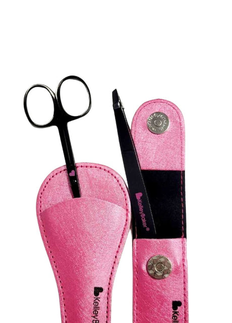 New Kelley Baker Brows Scissors and Tweezers with protective pink cases