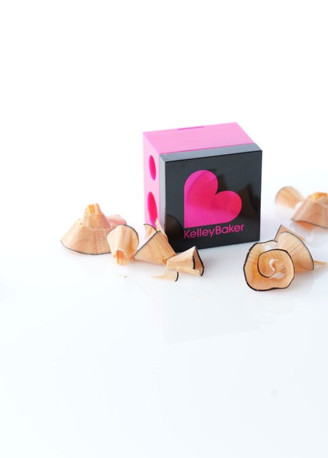 Kelley Baker Signature Pink Sharpener with highlighter pencil shavings