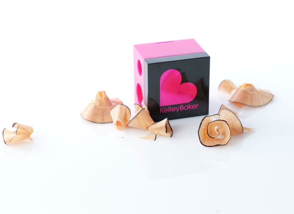 Kelley Baker Signature Pink Sharpener with highlighter pencil shavings